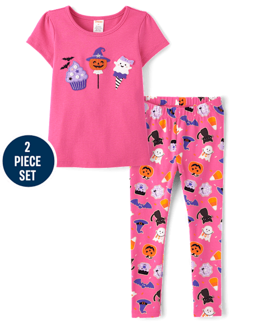 Girls Embroidered Dessert Top 2-Piece Outfit Set - Halloween