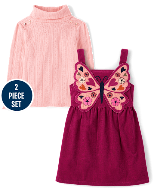 Girls Applique Butterfly 2-Piece Outfit Set - Fall Celebrations