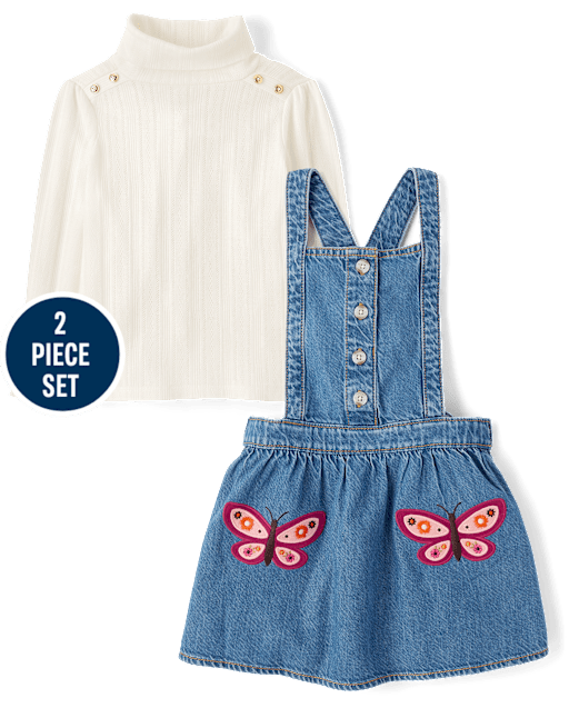 Girls Embroidered Butterfly 2-Piece Outfit Set - Fall Celebrations