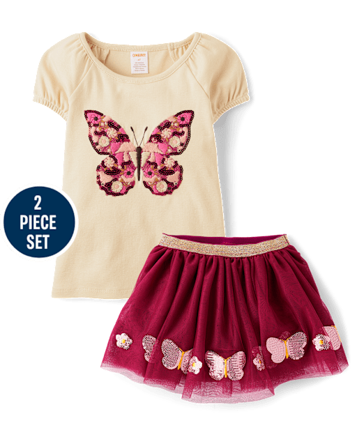 Girls Sequin Butterfly 2-Piece Outfit Set - Fall Celebrations