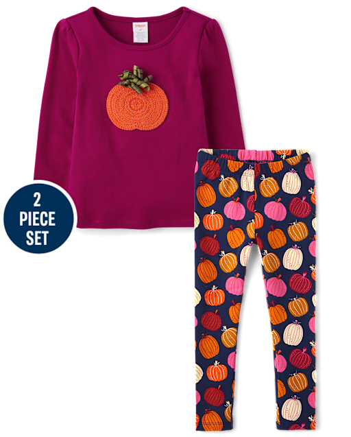 Girls Pumpkin 2-Piece Outfit Set - Fall Celebrations