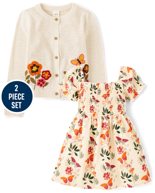 Girls Crochet Floral 2-Piece Outfit Set - Fall Celebrations
