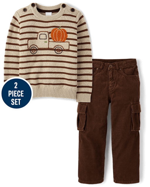 Boys Embroidered Truck 2-Piece Outfit Set - Fall Celebrations
