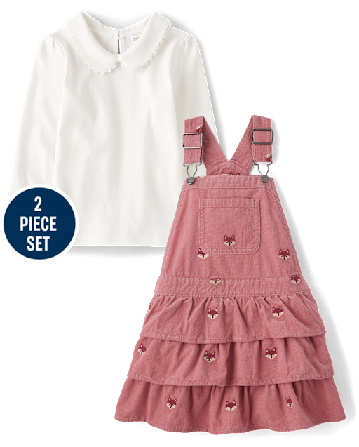 Girls Embroidered Fox 2-Piece Outfit Set - Highland Hills