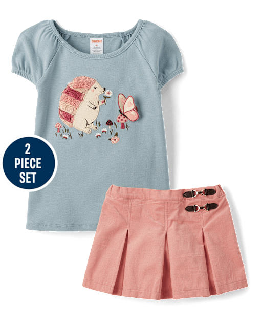 Girls Embroidered Hedgehog 2-Piece Outfit Set - Highland Hills