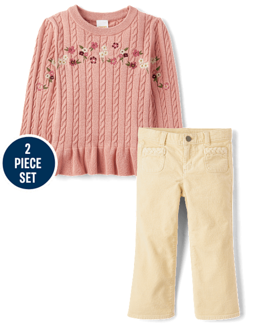 Girls Embroidered Floral 2-Piece Outfit Set - Highland Hills