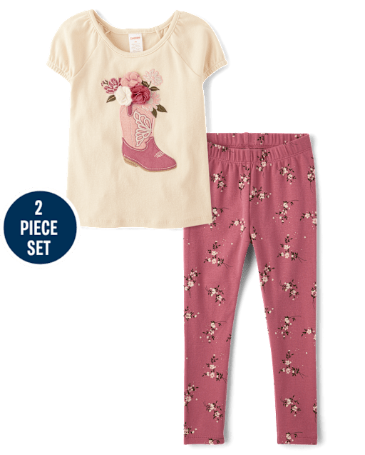 Girls Embroidered Cowgirl Boot 2-Piece Outfit Set - Highland Hills