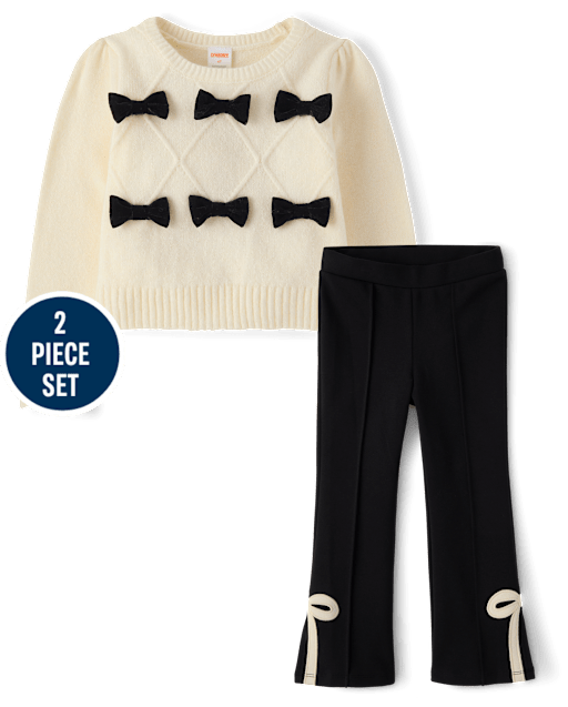 Girls Bow Sweater 2-Piece Outfit Set - Petit Paris