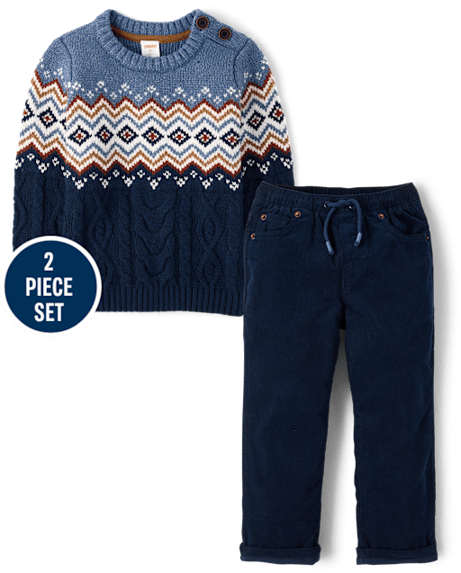 Boys Fairisle Cable Knit 2-Piece Outfit Set - First Frost