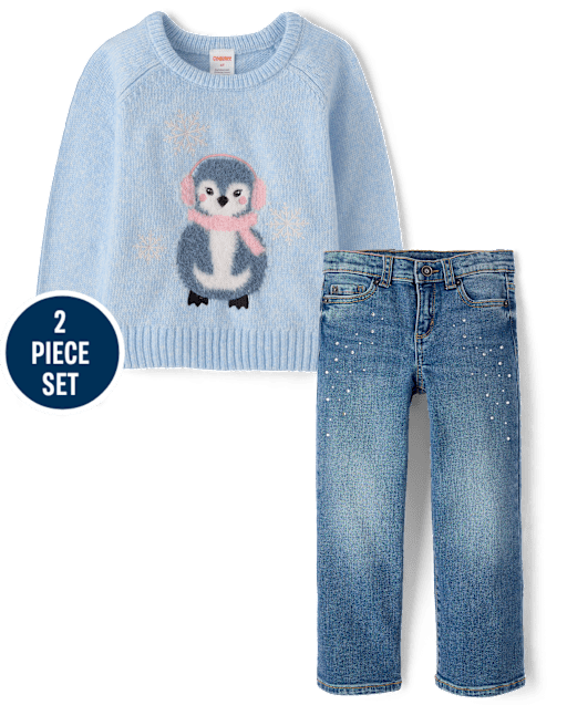 Girls Eyelash Penguin 2-Piece Outfit Set - First Frost