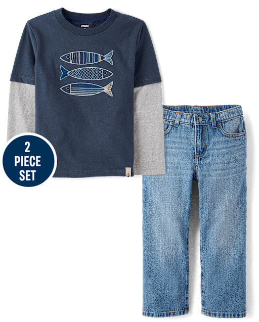 Boys Embroidered Fish 2-Piece Outfit Set - Driftwood Bay - lbl_product_image_view_1