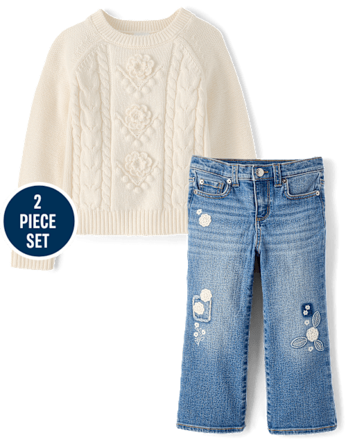 Girls Floral Crochet Applique 2-Piece Outfit Set - Driftwood Bay - lbl_product_image_view_1