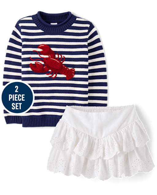 Girls Embroidered Lobster 2-Piece Outfit Set - Driftwood Bay - lbl_product_image_view_1