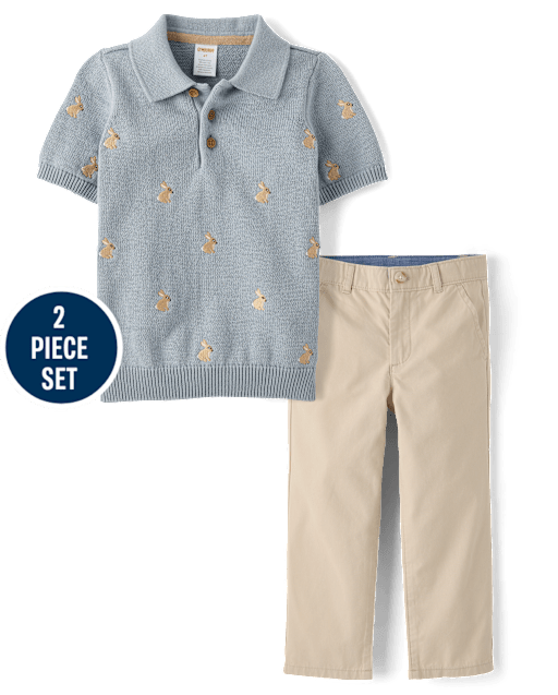 Boys Embroidered Bunny 2-Piece Outfit Set - Enchanted Garden - lbl_product_image_view_1