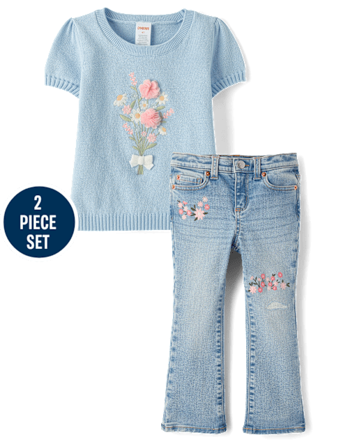 Girls Embroidered Bouquet 2-Piece Outfit Set - Enchanted Garden - lbl_product_image_view_1