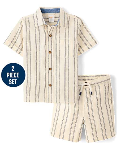 Boys Striped Textured 2-Piece Outfit Set - Driftwood Bay - view 1