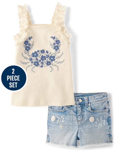 Girls Applique Floral 2-Piece Outfit Set - Driftwood Bay - lbl_product_image_view_1