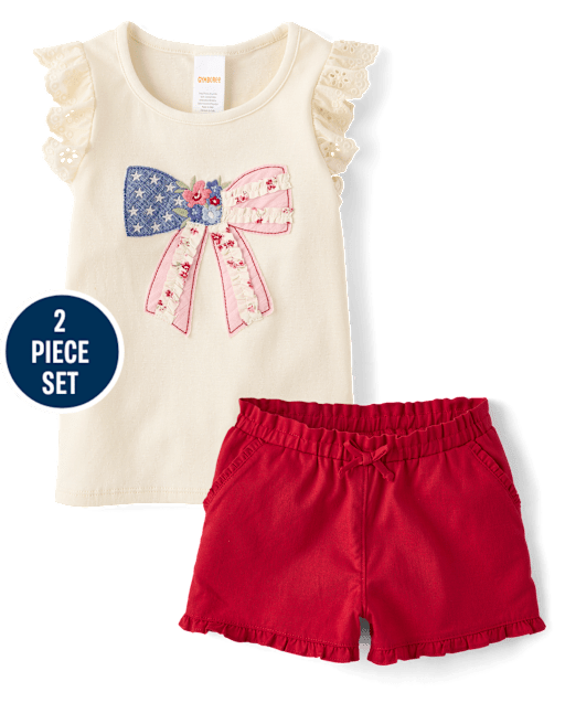 Girls Applique Embroidered Bow 2-Piece Outfit Set - Nantucket Charm - lbl_product_image_view_1