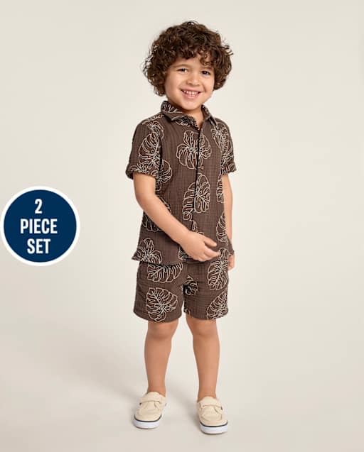 Boys Embroidered Tropical Leaf Gauze 2-Piece Outfit Set - Amalfi Coast - lbl_product_image_view_2
