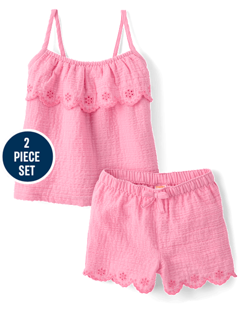 Girls Embroidered Eyelet Gauze 2-Piece Outfit Set - Amalfi Coast - view 1