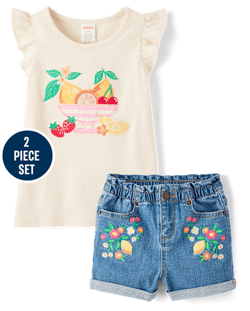 Girls Embroidered Fruit Bowl 2-Piece Outfit Set - Amalfi Coast - view 1