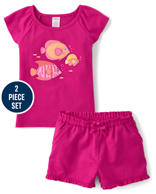 Girls Embroidered Turtle Flutter 2-Piece Outfit Set - Amalfi Coast - view 1