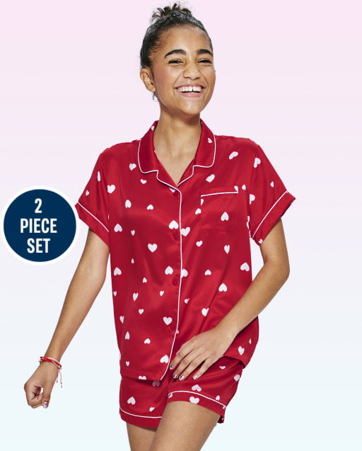 Tween Girls Heart Charmeuse Pajamas