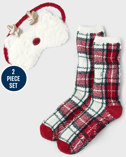 Conjunto de antifaz de reno y calcetines calentitos para niñas Tween