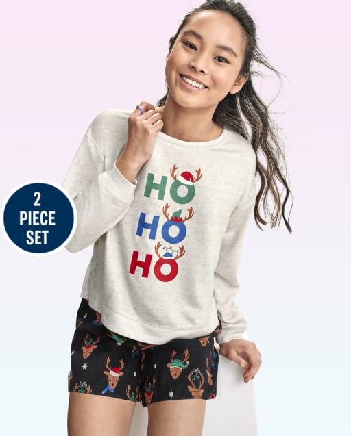 Tween Girls Ho Ho Ho French Terry And Flannel Pajamas