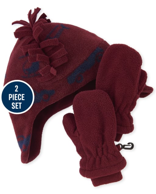 Toddler Boys Car Glacier Fleece Hat And Mittens Set