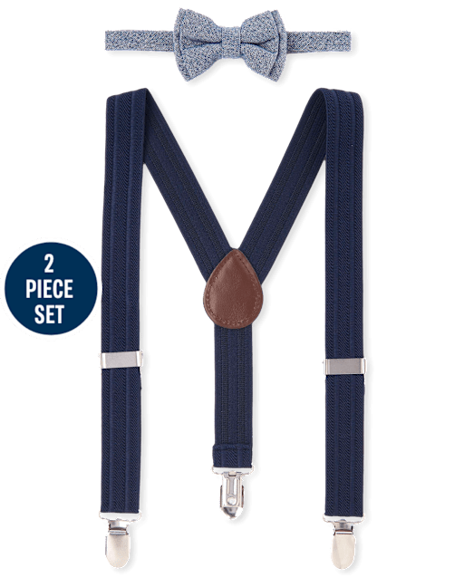 Toddler Boys Chambray Matching Bow Tie And Suspenders Set