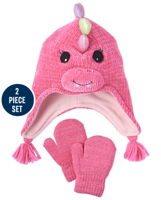 Toddler Girls Dino Hat And Mittens Set