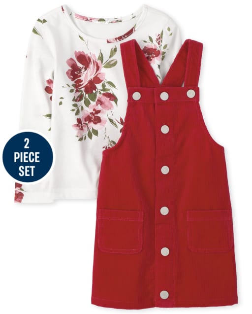 Toddler Girls Floral Corduroy Skirtall Outfit Set