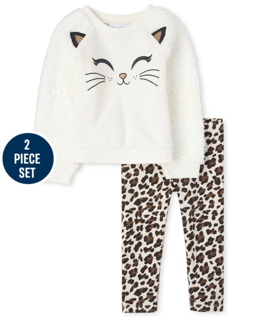 Toddler Girls Cat And Leopard Outfit Set