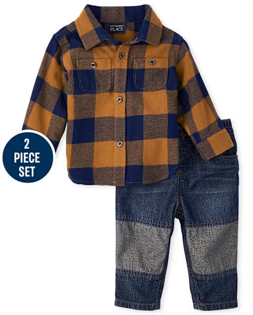 Ensemble de tenue en flanelle à carreaux pour bébé garçon