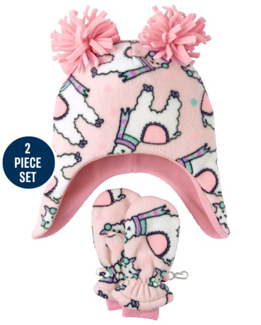 Toddler Girls Llama Glacier Fleece Hat And Mittens Set