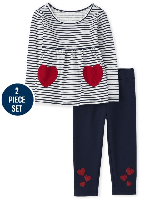 Toddler Girls Heart Striped Outfit Set