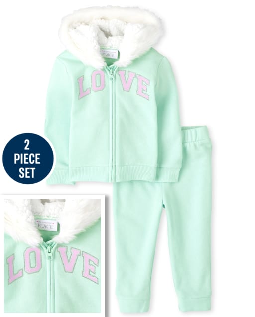 Atuendo de sherpa Love para niñas pequeñas Set4