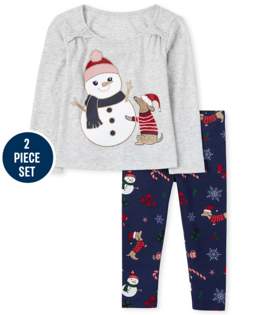 Toddler Girls Snowman And Dog Outfit Set
