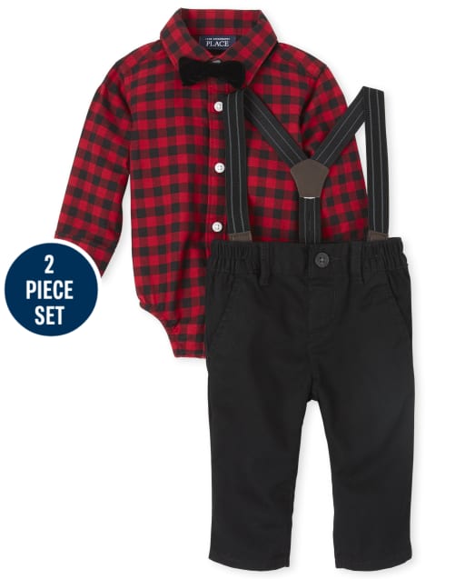 Ensemble de tenue Oxford à carreaux de buffle assorti pour bébé garçon
