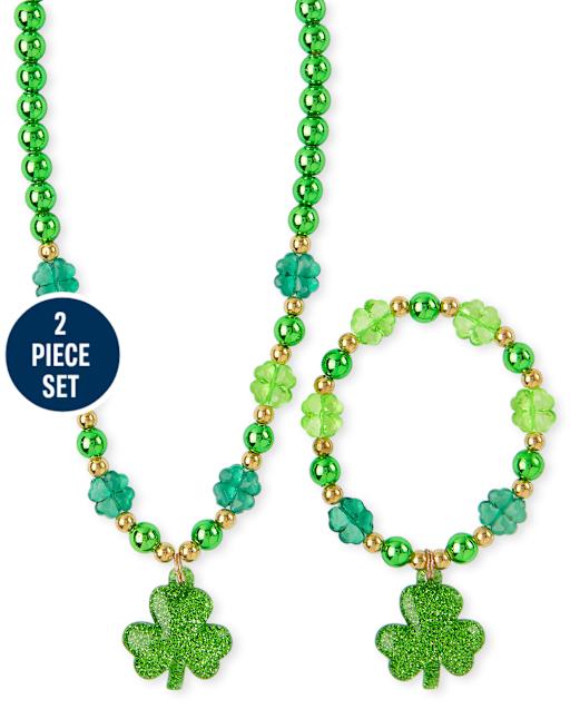 Girls St. Patrick's Day Beaded Necklace And Bracelet Set