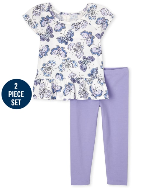 Conjunto de 2 piezas con peplum de mariposa para niñas pequeñas