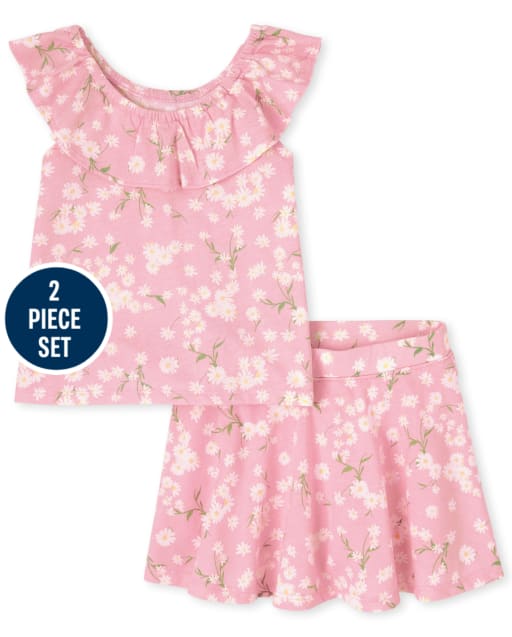 Ensemble 2 pièces à volants fleuris pour toute-petite fille