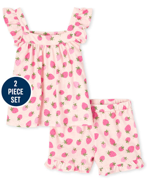 Ensemble 2 pièces fraise pour petites filles