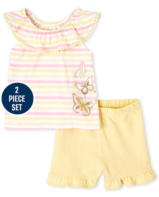 Ensemble 2 pièces rayé à volants pour toute-petite fille