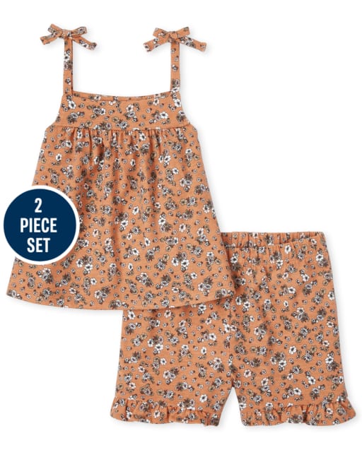 Ensemble 2 pièces à volants et fleurs pour petites filles