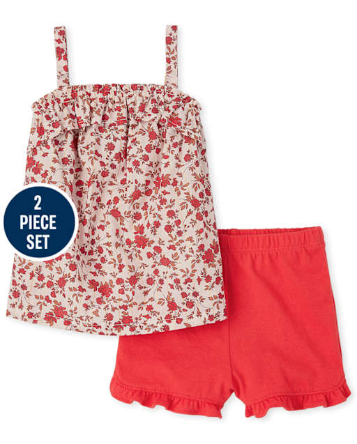 Ensemble 2 pièces à volants fleuris pour toute-petite fille