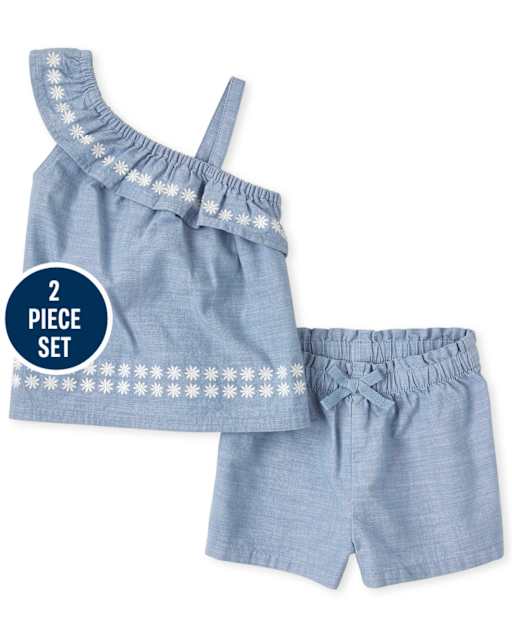 Toddler Girls One Shoulder Chambray 2-Piece Set