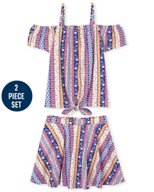 Toddler Girls Print Off Shoulder 2-Piece Set