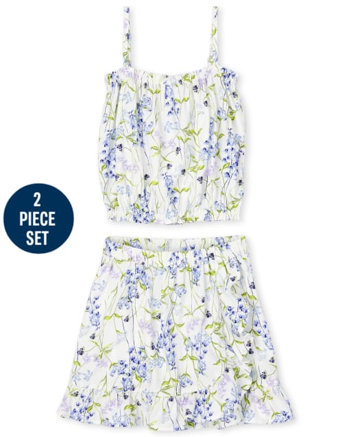 Conjunto de 2 piezas con volantes florales para niñas